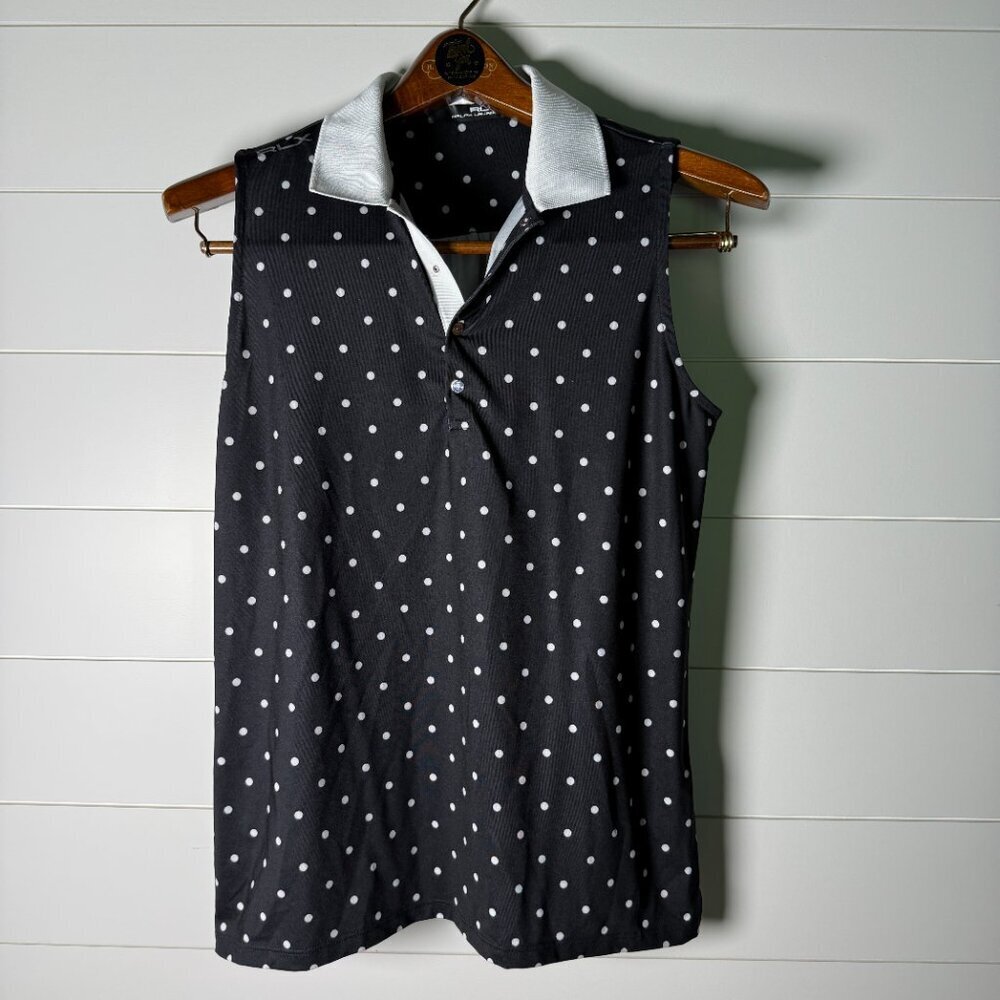 RLX Ralph Lauren Women's Sleeveless Active Shirt Black & White Polka Dot Size M